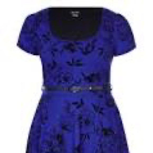 City Chic Birdy Fit and Flare Flocked Dress - Picture 4 of 5